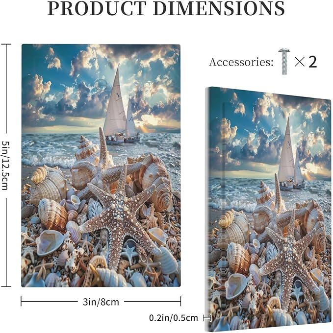 Decorative Light Switch Cover Summer Sea Beach Starfish Seashell Sailboat Wall Plate Cover 1 Gang Blank No Device Outlet Covers Electrical Switchplate for Bathroom Home Decor
