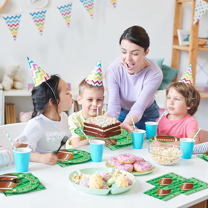 Qyeahkj 100 Pcs Football Party Plates and Napkins Set Football Birthday Party Decorations Supplies Football Tableware Football Themed Party Favors for Boys Kids Sports Fans Events Serves 25