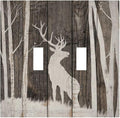Vintage Wood Forest Deer Wildlife Animal Silhouette Decorative Switch Plates 2 Gang Double Toggle Outlet Light Switch Cover Wall Plate Electrical Faceplate for Farmhouse Home Decor