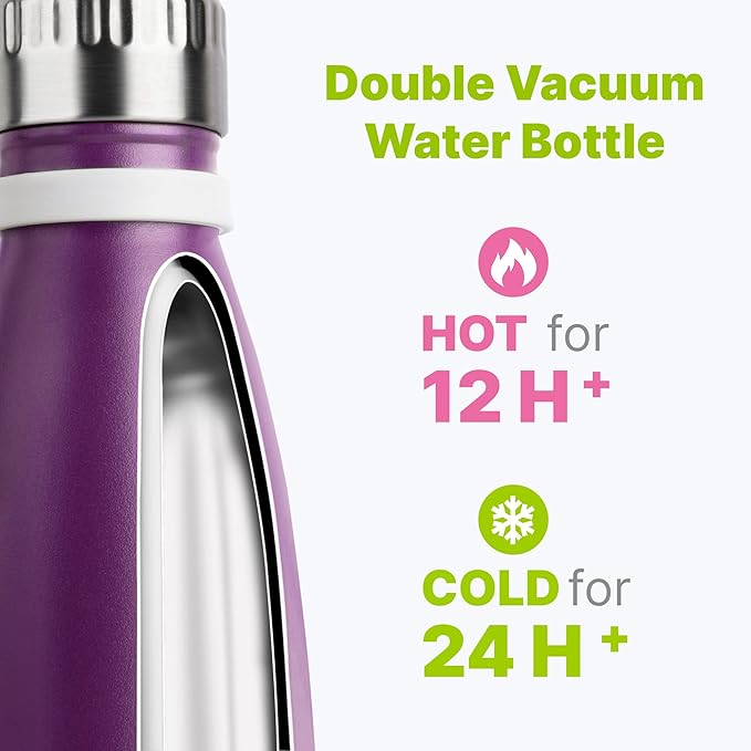 Kids Water Bottle for School-12 oz Stainless Steel Double Wall Vacuum Insulated Sports Water Bottle Reusable Metal Leak Proof Cola Shape Flask for Girls(Dark Purple)