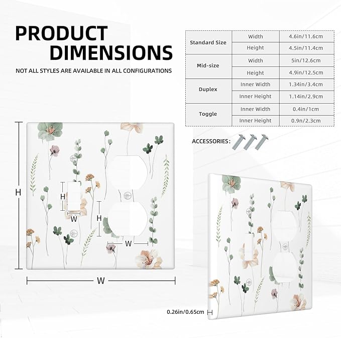 Wallplates Watercolor Floral Botanical Flowers 1 Toggle 1 Duplex Switch Plate Electrical Gfci Faceplate Decorative Light Switch Covers For Living Room Bed Room Decor
