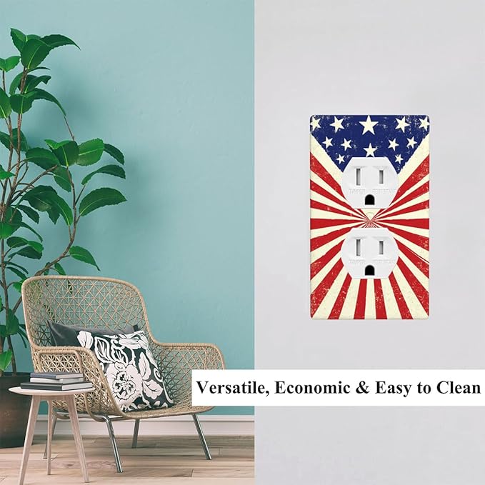 Vintage American Flags Wall Plate Cover Patriotic Theme Outlet Covers 1-Gang Switch Plug Duplex Cover Home Bedroom Bathroom Kitchen