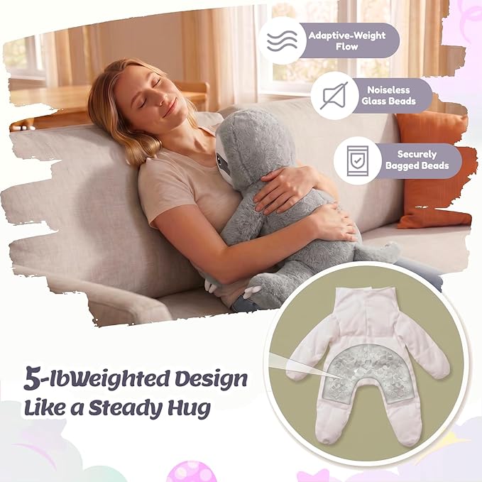 BRICHOEE 5lbs Weighted Sloth Stuffed Animals, 20'' Weighted Comfort Sensory Soothing Plush Toy, Cuddling Calming Cuddle Companion Gifts for Adults & Kids