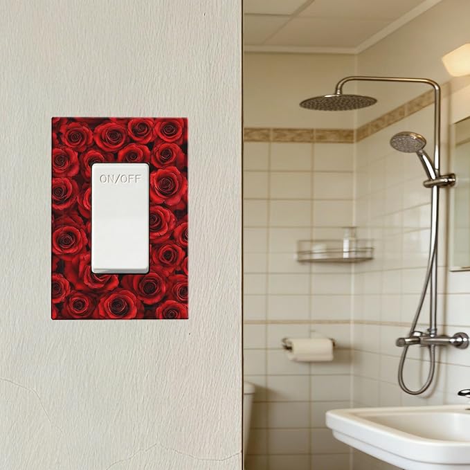 Lush Red Roses Single Rocker Switch Cover - 1-Gang Standard US Size Romantic Rose Bouquet Light Switch Covers for Bedroom Powder Room Decor