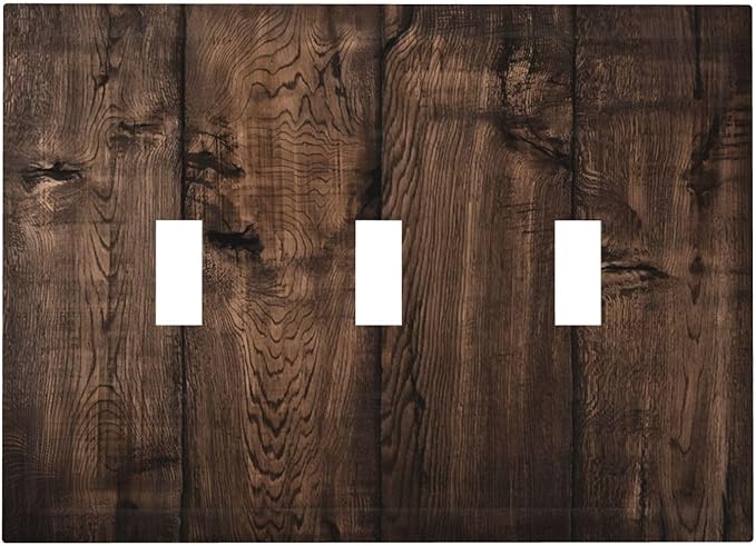 Rustic Brown Wood Plank Vintage Wooden Texture Print Decorative Switch Plates 3 Gang Wall Plate Triple Toggle Light Switch Cover Faceplate Electrical Wall Panels for Farmhouse Home Decor