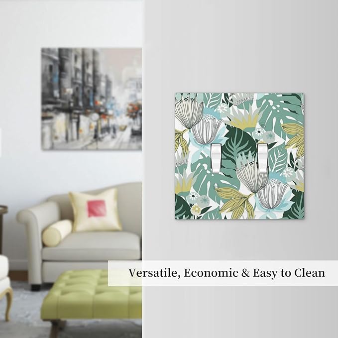 Retro Tropical Leaves 2 Gang Light Switch Cover Plate Double Toggle Wall Plate Decorative Outlet Cover Electrical Faceplate Switchplate for Bedroom Bathroom Kitchen Decor