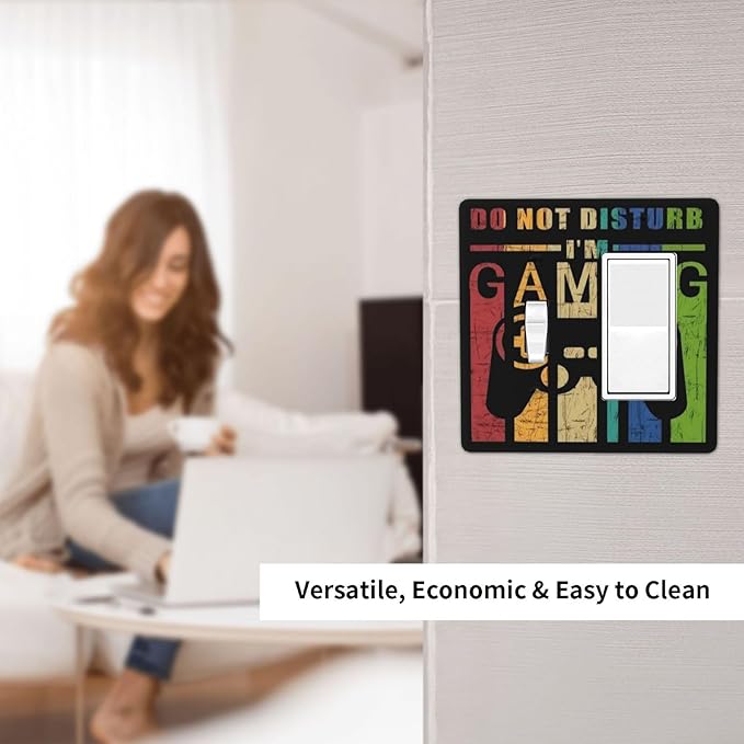 Gamepad Game Videos Gaming Playroom Gamer 2 Gang Single Toggle/Rocker Combination Outlet Light Switch Cover Teen Boy Kid Playing Room Decorative Combo Device 1-Toggle 1-Rocker/Decorator Wall Plate