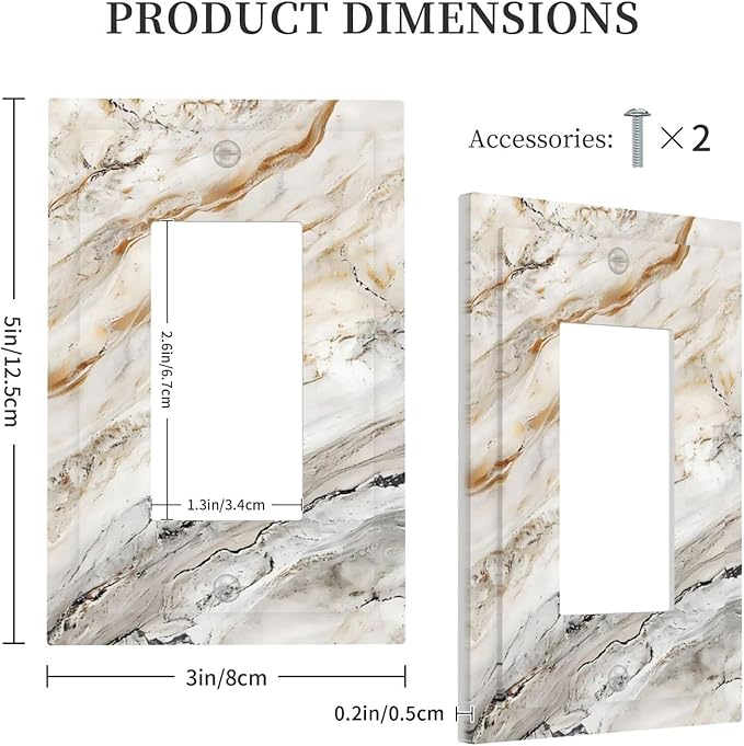 Matte Beige Gold Marble Granite Abstract Print Decorative Outlet Covers 1 Gang Single Rocker Light Switch Cover Plate Wall Plates GFCI Faceplate for Bathroom Kitchen Decor