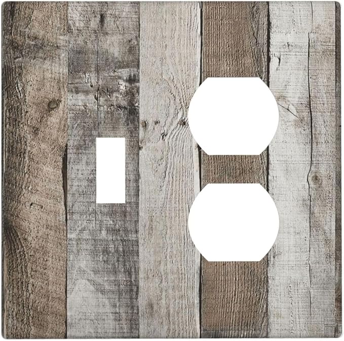 Natural Grey Wood Vintage Faux Wood Grain Wallplates 1 Toggle 1 Duplex Switch Plate Electrical GFCI Faceplate Decorative Light Switch Covers for Farmhouse Home Decor