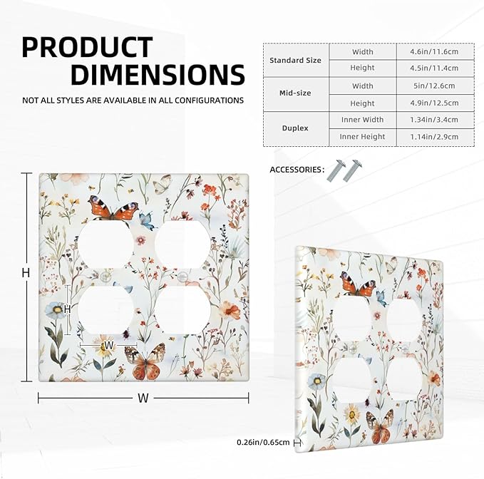Outlet Covers Butterfly Floral Boho Multicolor Flower Leave 2 Gang Double Duplex Decorative Light Switch Covers Electrical Wallplates Socket Faceplate for Bed Room living Room Decor