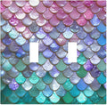 Iridescent Mermaid Scales Double Toggle Switch Cover - 2-Gang Standard US Size Magical Rainbow Mermaid Light Switch Covers for Girls Room Decor