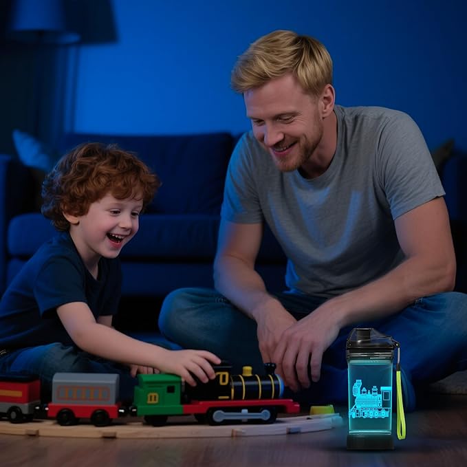 YuanDian Light Up Kids Water Bottle with 3D Train Design- 14 OZ Tritan BPA Free - Cool Drinking Cups Gift for School Kindergarten Boys and Girls Christmas Holiday