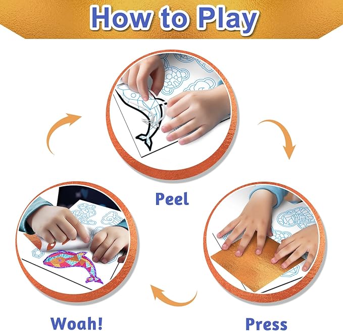 FLUXOJOY Foil Art Craft Kits for Kids, Mess -Free Fun Activity Set for Child, DIY Printing Craft Kit, Mother's Day Party Gifts for Ages 4 5 6 7 8 9 10 11 12 and Up, Art Travel Toys for Boys Girls