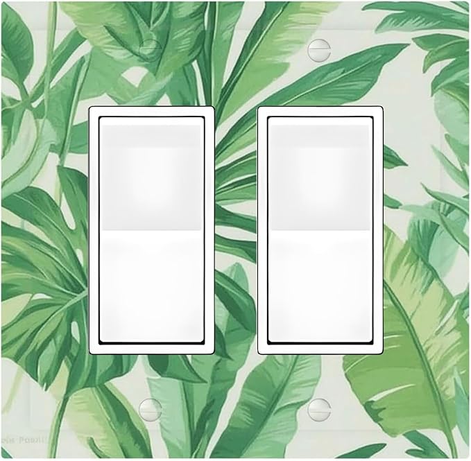 Decorative Outlet Covers Tropical Palm Tree Leaf Green Plant 2 Gang Double Gfci Rocker Electrical Wall Panels Light Switch Cover Plate For Bed Room Living Room Decor