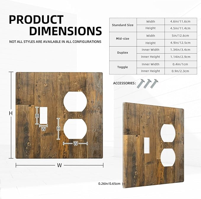 Brown Wood Vintage Rustic Old Board Wallplates 1 Toggle 1 Duplex Switch Plate Electrical GFCI Faceplate Decorative Light Switch Covers for Farmhouse Home Decor