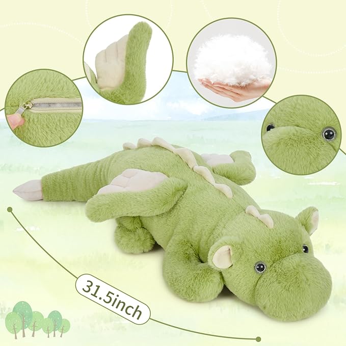 Tezituor Dragon Stuffed Animal Glow in The Dark, 31.5" Large Soft Dragon Plush Pillow Christmas Birthday Toy Gifts for Kids&Adults