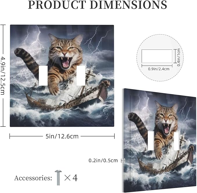 Decorative Light Switch Plate Covers Funny Cat Sea Ship Ocean Billow Wave Novelty 2 Gang Wall Plate Double Toggle Switch Cover Plate Electric Dual Device Electrical Faceplate