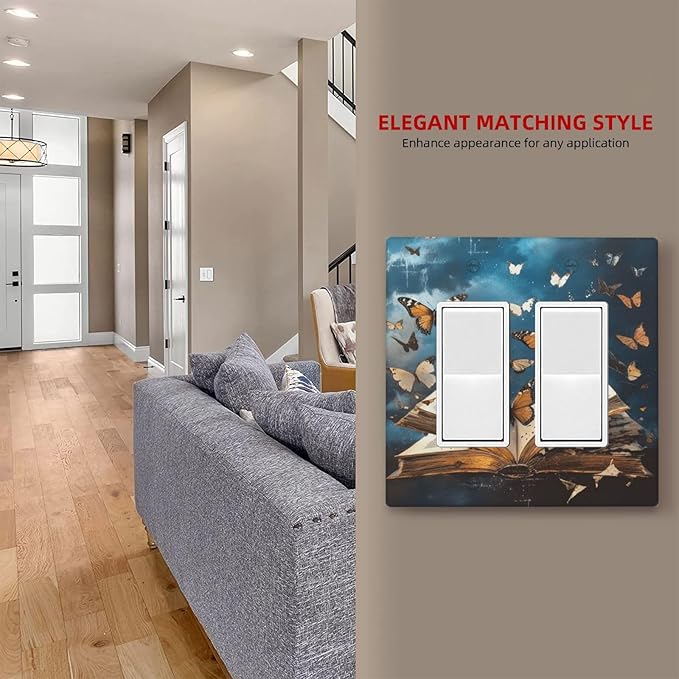 Decorative Art Light Switch Covers Butterflies from the Book 2 Gang Dual Rocker Outlet Switch plate Faceplate GFCI for Home Decor