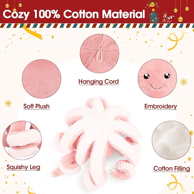 DENTRUN Octopus Stuffed Animals, Giant Octopus Plush Doll Play Toys for Kids Girls Boys Adults Birthday Xmas Halloween Present Stuffed Sea Animals Plushie, 7/16/24/32 Inches, 5 Colors