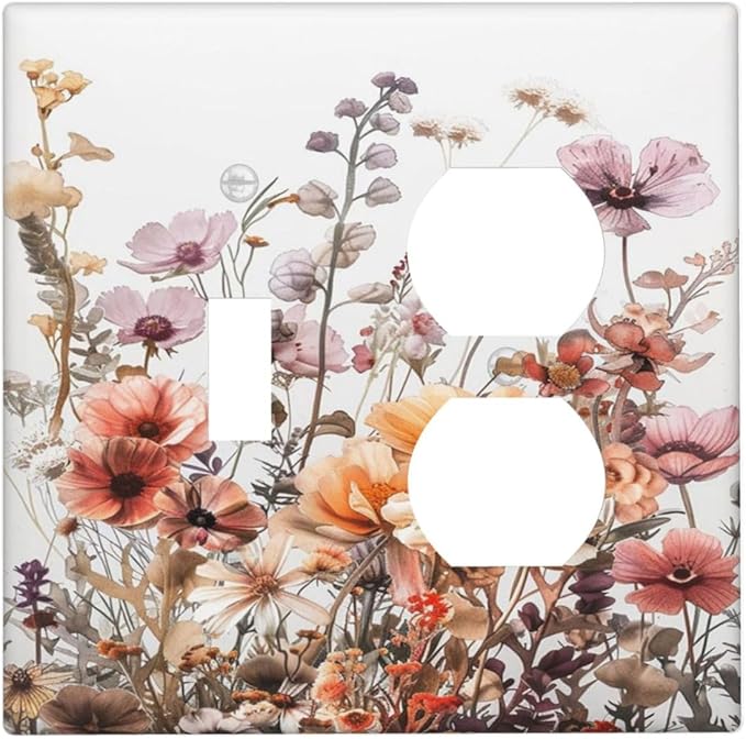 Boho Nursery Wildflower Flora Vintage Flower Wallplates 1 Toggle 1 Duplex Switch Plate Electrical GFCI Faceplate Decorative Light Switch Covers for Bedroom Living Room Decor