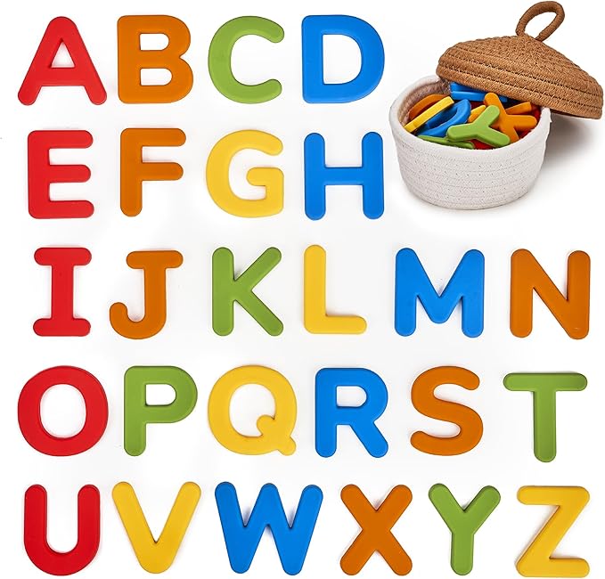 JoyCat Silicone Alphabet Magnetic Letters, 26 Uppercase ABC Fridge Magnets for Kids 3+, Preschool Learning Refrigerator Toy Set, Birthday Gifts for Boys & Girls (Vibrant Color)