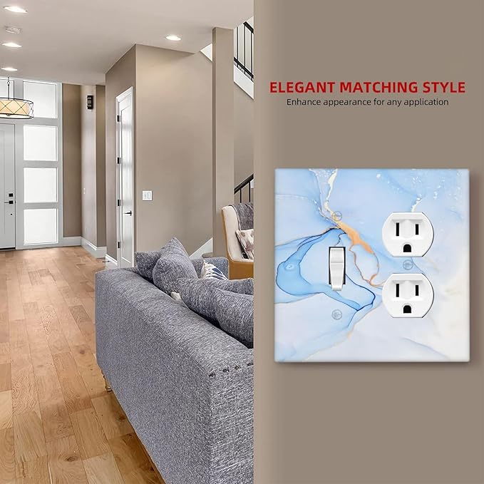 Modern Art Blue Gold Marble Abstract Luxury Print Wallplates 1 Toggle 1 Duplex Switch Plate Electrical GFCI Faceplate Decorative Light Switch Covers for Bathroom Living Room Decor