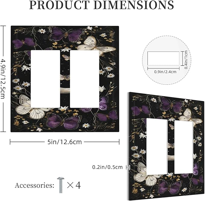 Decorative Outlet Covers Boho Crescent Moon Butterfly 2 Gang Double Rocker Light Switch Cover Plate Electrical Switch Plate Cover Decorate GFCI Wall Plate for Bedroom Home Decor