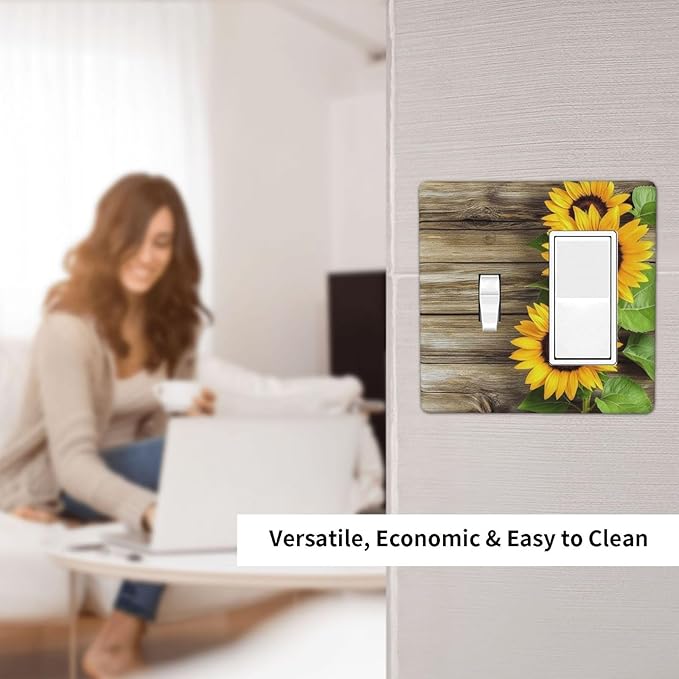 Outlet Covers Sunflowers Rustic Wood 1 Toggle 1 Rocker Combination Decorative Wall Plate Electrical Switch Plates Light Switch Cover Plate For Farmhouse Cabin Decor