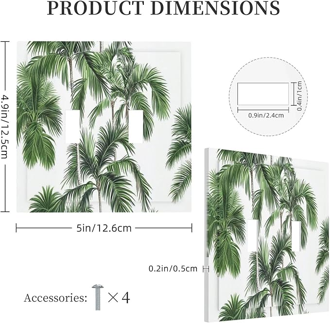Decorative Switch Plates Palm Trees Tropical Green Plant Palm Leaf 2 Gang Double Toggle Outlet Light Switch Cover Wall Plate Electrical Faceplate For Bed Room Bathroom Decor