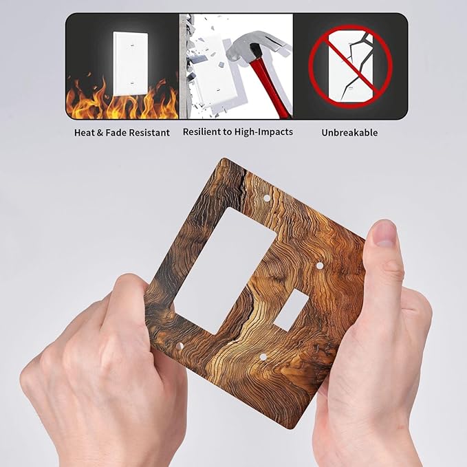 Natural Wood Grain Texture Old Tree Trunk Print Outlet Covers 1 Toggle 1 Rocker Combination Decorative Wall Plate Electrical Switch Plates Light Switch Cover Plate for Farmhouse Home Decor