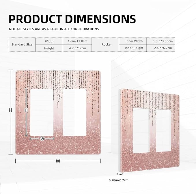 Pink Glittery Bling 2 Gang Double Rocker/Decor Light Switch Cover Decorative Outlet Wall Plate Electrical Faceplate Home Bedroom Art Panel Decor Screwless 4.7" x 4.6