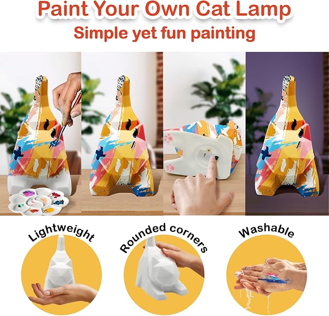 Goody King Paint Your Own Lie Cat Lamp Kit, DIY Cat Crafts Night Light, Arts & Crafts for Kids Ages 8-12, Painting Kit for Girls Boys Age 4 5 6 7 8+, Cat Birthday Gift for Kids Ages 3 4 5 6 7 8+