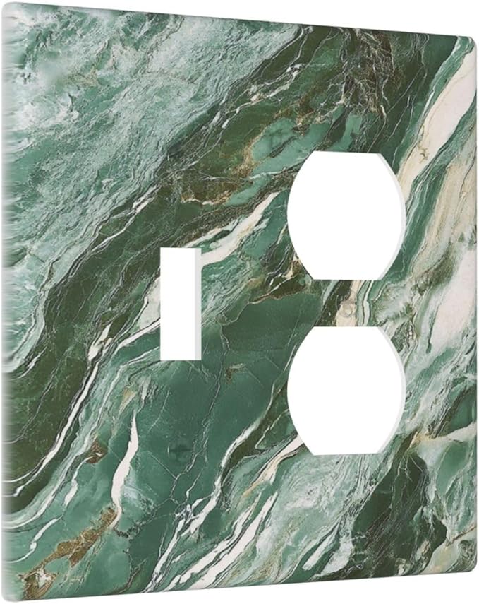 Decorative Switch Cover Plate with Modern Luxury Green Marble Texture Design Toggle Duplex Wall Plate 2 Gang Light Switch Cover Outlet Covers for Kitchen Bathroom Decor