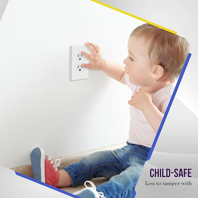 ENERLITES Screwless Duplex Wall Plates, Child Safe Receptacle Outlet Covers, Size 1-Gang 4.68"x 2.93", Unbreakable Polycarbonate Thermoplastic, UL Listed, SI8821-W-40PCS, Glossy, White, 40 Pack
