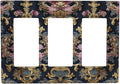 Decorative Outlet Covers Rococo Pink Floral Flower Gold Leaf 3 Gang Light Switch Cover Plate Triple Rocker Wall Plates for Electrical Outlets Switch Plate Covers for Bedroom Home Decor