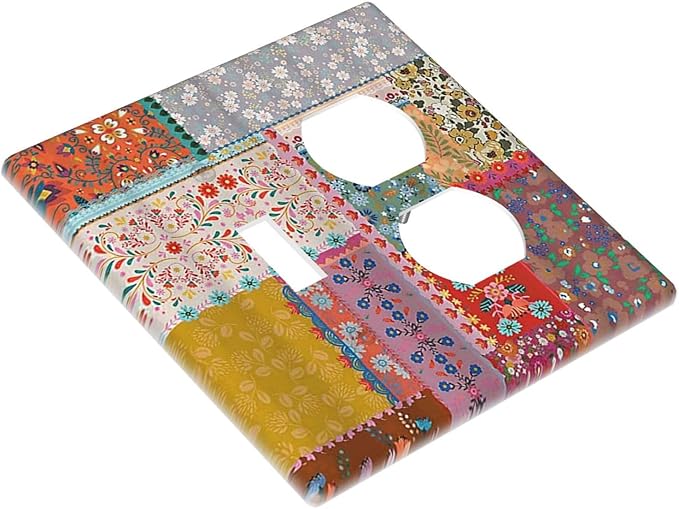 Decorative Outlet Covers Boho Patchwork Bohemian Stitching Colorful Floral 2 Gang Wall Plate Single Toggle Duplex Light Switch Cover Switch Plate Covers Faceplate for Bedroom Decor