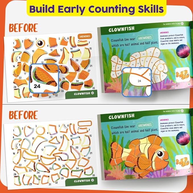 Funcils Paint by Sticker & Number for Kids - 30 Color by Sticker Paint Book | Travel, Airplane, Car Activities for Kids Ages 4-8 Girls Boys | Art & Crafts Games, Puzzle Books, Learning Educational Kit