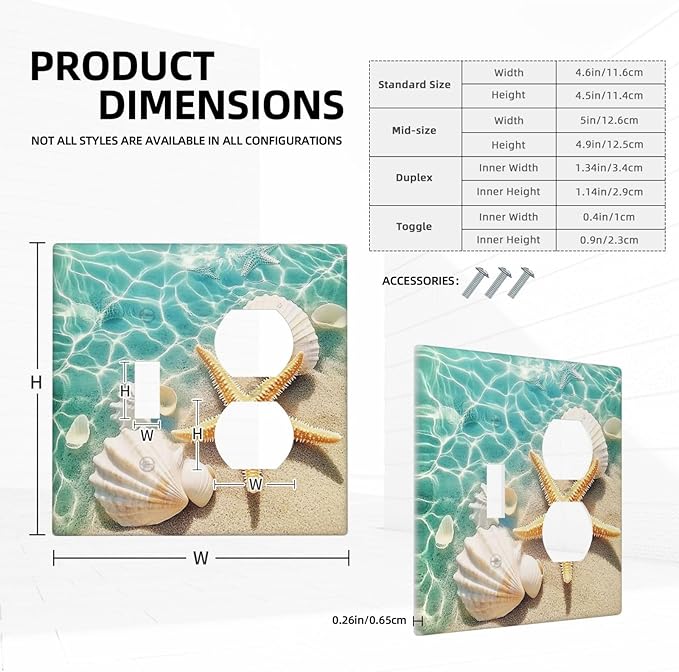Wallplates Sea Shells And Star Fish In Ocean Beach 1 Toggle 1 Duplex Switch Plate Electrical Gfci Faceplate Decorative Light Switch Covers For Bathroom Home Decor