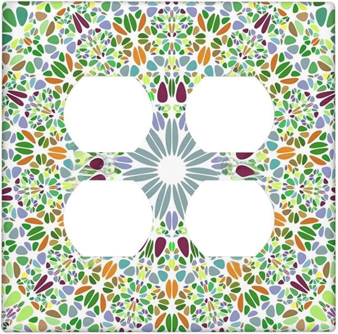 Mandala Flower Abstract Round Mosaic Floral Outlet Covers 2 Gang Double Duplex Decorative Light Switch Covers Electrical Wallplates Socket Faceplate for Bedroom Living Room Decor