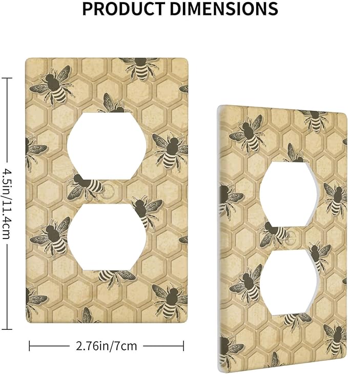Honey Bee Honeycomb 1-Gang Duplex Wall Plate, Vintage Bee Pattern Outlet Cover Decorative Faceplate for Home, Kitchen, Office & Sunroom