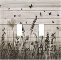 Wildflower Butterfly Grass Dandelion Vintage Wooden Print Decorative Switch Plates 2 Gang Double Toggle Outlet Light Switch Cover Wall Plate Electrical Faceplate for Farmhouse Home Decor