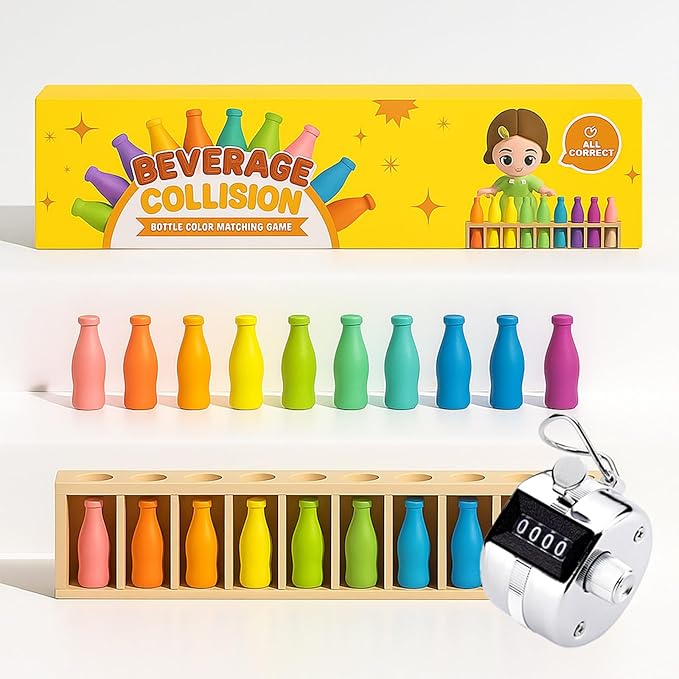 Bottle Color Match Game, Fun Family Board Game for Kids 8-12, Bottle Collision Game for 2-4 Players with Metal Handheld Counters, Perfect for Travel Camping Holidays Party Night (New Version)