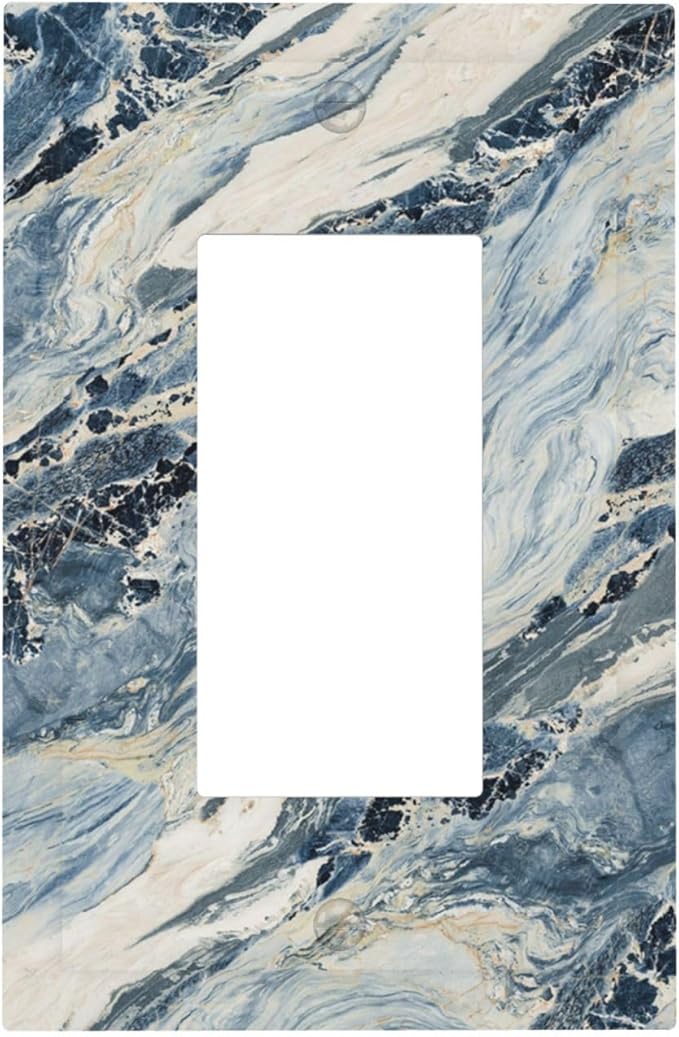 Decorative Outlet Covers Blue Grey Marbling Modern Abstract Design 1 Gang Single Rocker Light Switch Cover Plate Wall Plates GFCI Faceplate for Bedroom living Room Decor