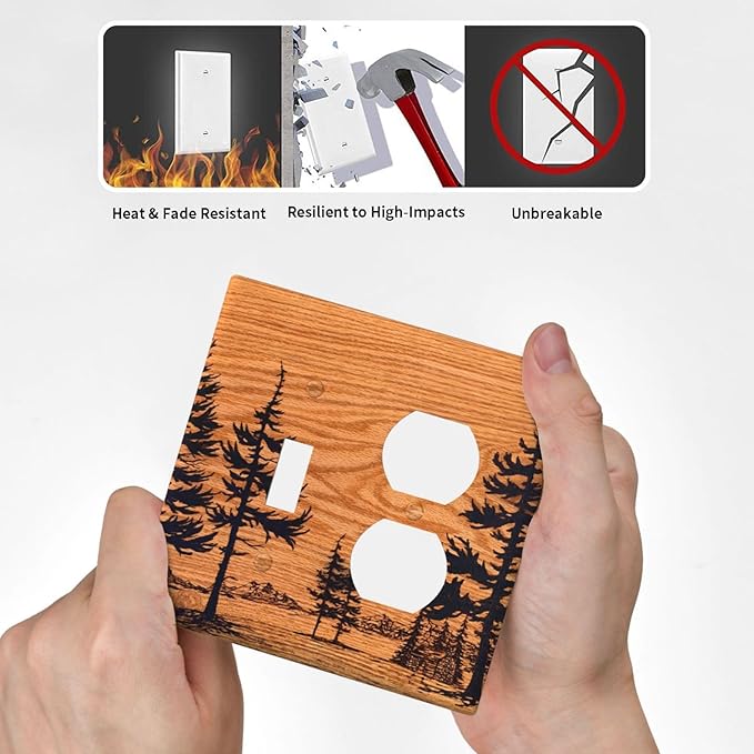 Pine Forest Natural Scenery Silhouette Wood Grain Wallplates 1 Toggle 1 Duplex Switch Plate Electrical GFCI Faceplate Decorative Light Switch Covers for Farmhouse Home Decor