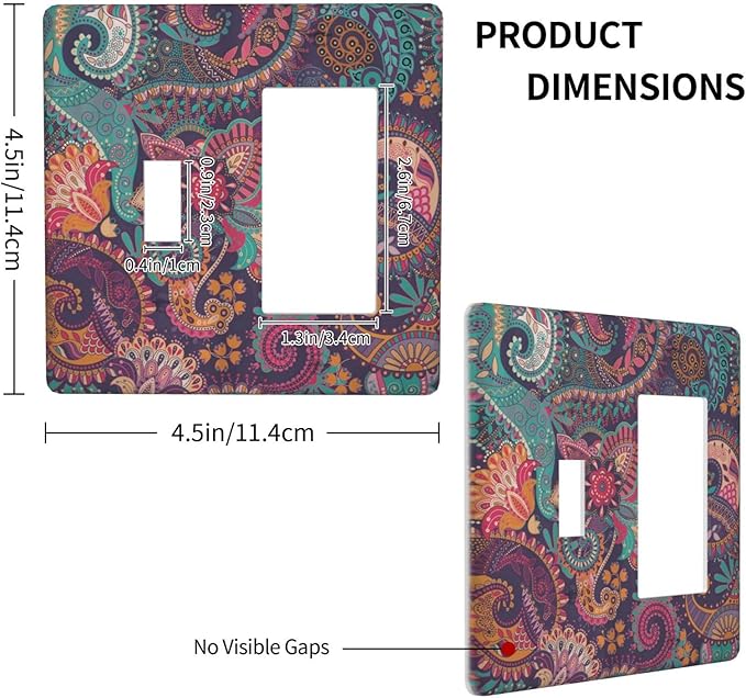 Mandala Boho Paisley Purple Floral Colorful Flower Outlet Covers 1 Toggle 1 Rocker Combination Decorative Wall Plate Electrical Switch Plates Light Switch Cover Plate for Home Bedroom Decor