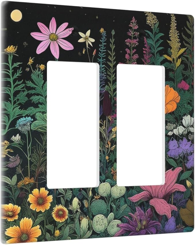 Decorative Outlet Covers Brainstorming Sketches of Weeds Wildflowers Plants 2 Gang Wall Plate Double Rocker Two Switch Wall Cover Plate Jumbo Dual Electrical GFCI Face Plate