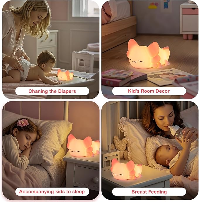 ZKLiLi Night Light for Kids Lamp, 16 Colors Lamp Cute, Dimmable Baby Night Lights for Nursery,Silicone Rechargeable Nightlight for Kids Room, Kawaii Room Decor (Axolotl)