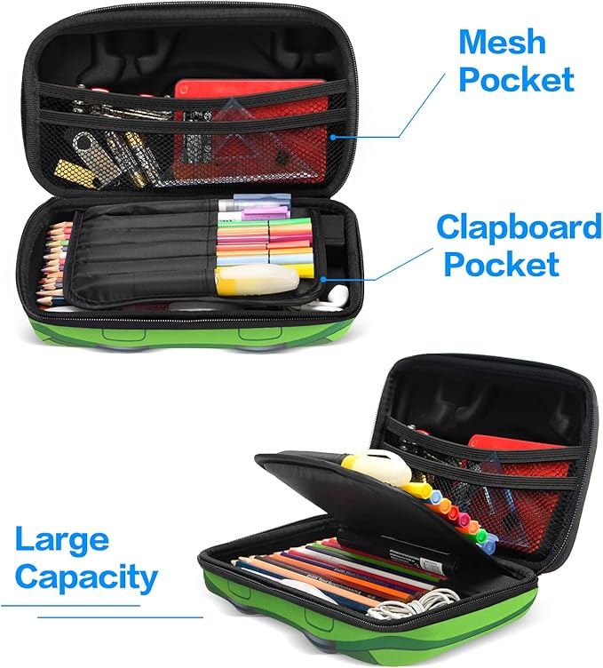 rockpapa Large-Capacity Sports Racing Car Pencil Case, Pencil Box, Storage Box for School Students Boys Teens Kids Girls Green