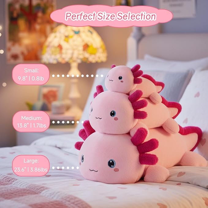 SQEQE Weighted Stuffed Animal Axolotl, Soft Weighted Axolotl Plush Toy, Cute Hugging Pillow Gift for Kids Adults, Home Decoration Valentines Gifts Birthday Present 23.6 Inch, 3.8 Lb