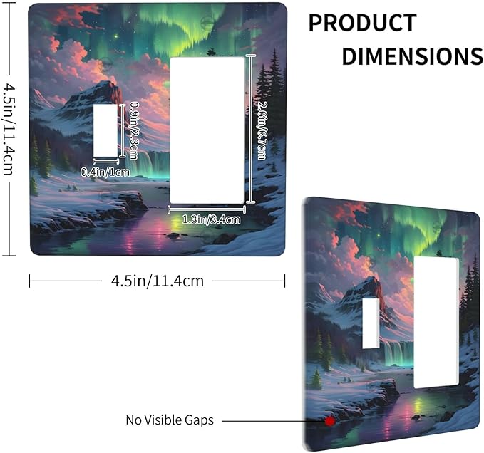 Snow Mountain Aurora Waterfalls Rivers Forest Outlet Covers 1 Toggle 1 Rocker Combination Decorative Wall Plate Electrical Switch Plates Light Switch Cover Plate for Bedroom Living Room Decor